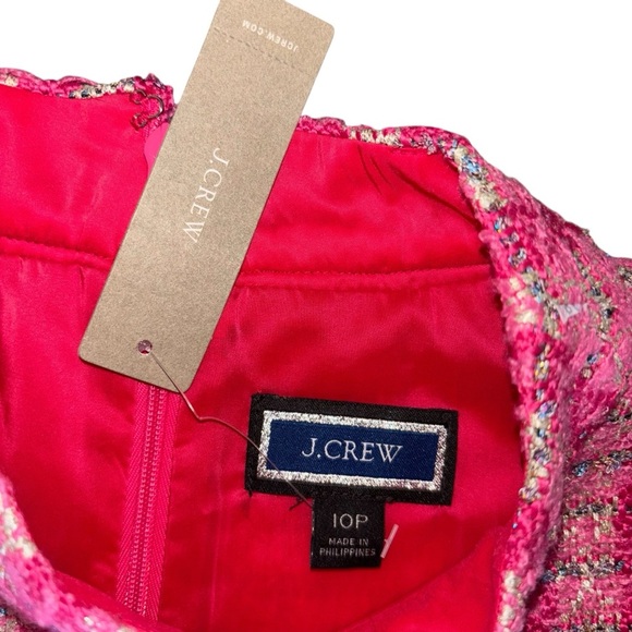 J.Crew | NWT Pink Metallic Tweed Belted Mini Dress | Size 10 Petite (10P) - Picture 3 of 12